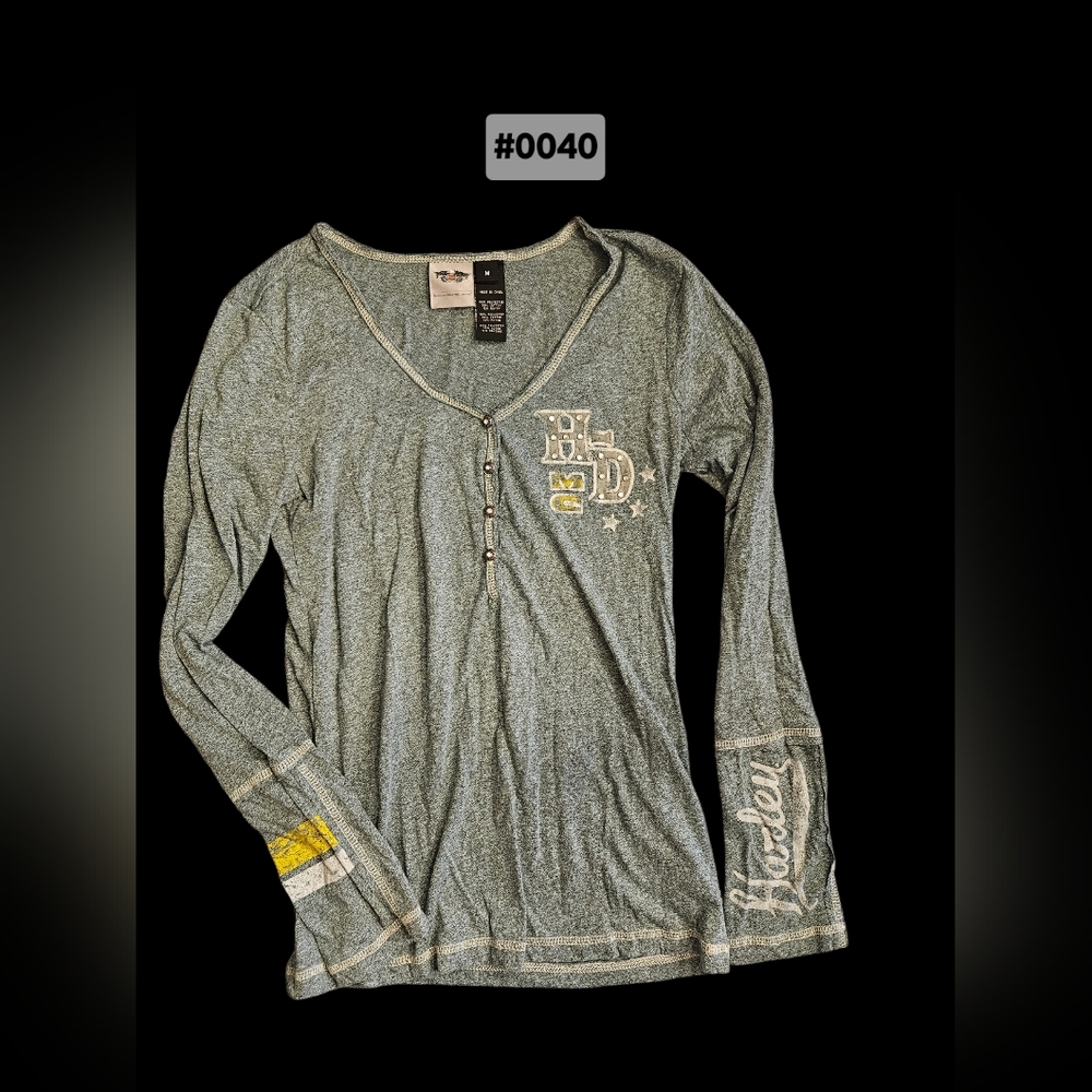 Harley Davidson Women's Gray Long Sleeve Tee with Yellow Accents